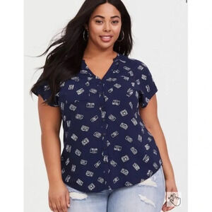 Torrid Navy Camera Print Challis Dolman Blouse (Plus Size)